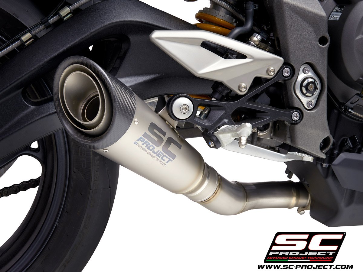 SC Project Performance Exhaust for Triumph Street Triple 765 (2017-2019) S1 Muffler, Titanium, with Carbon fiber end cap