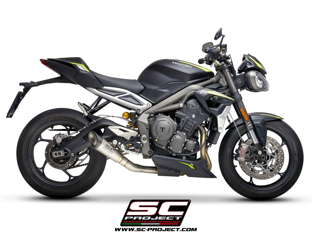 SC Project Performance Exhaust for Triumph Street Triple 765 (2017-2019) S1 Muffler, Titanium, with Carbon fiber end cap - Image 2