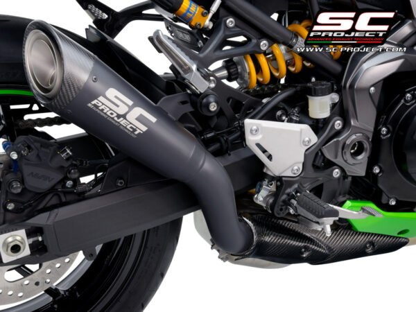 SC Project Performance Exhaust for Kawasaki Z900 BS6 (2020-2021) S1 Muffler, Titanium, matt black painted, with Carbon fiber end cap (Carbon Protection INCLUDED)