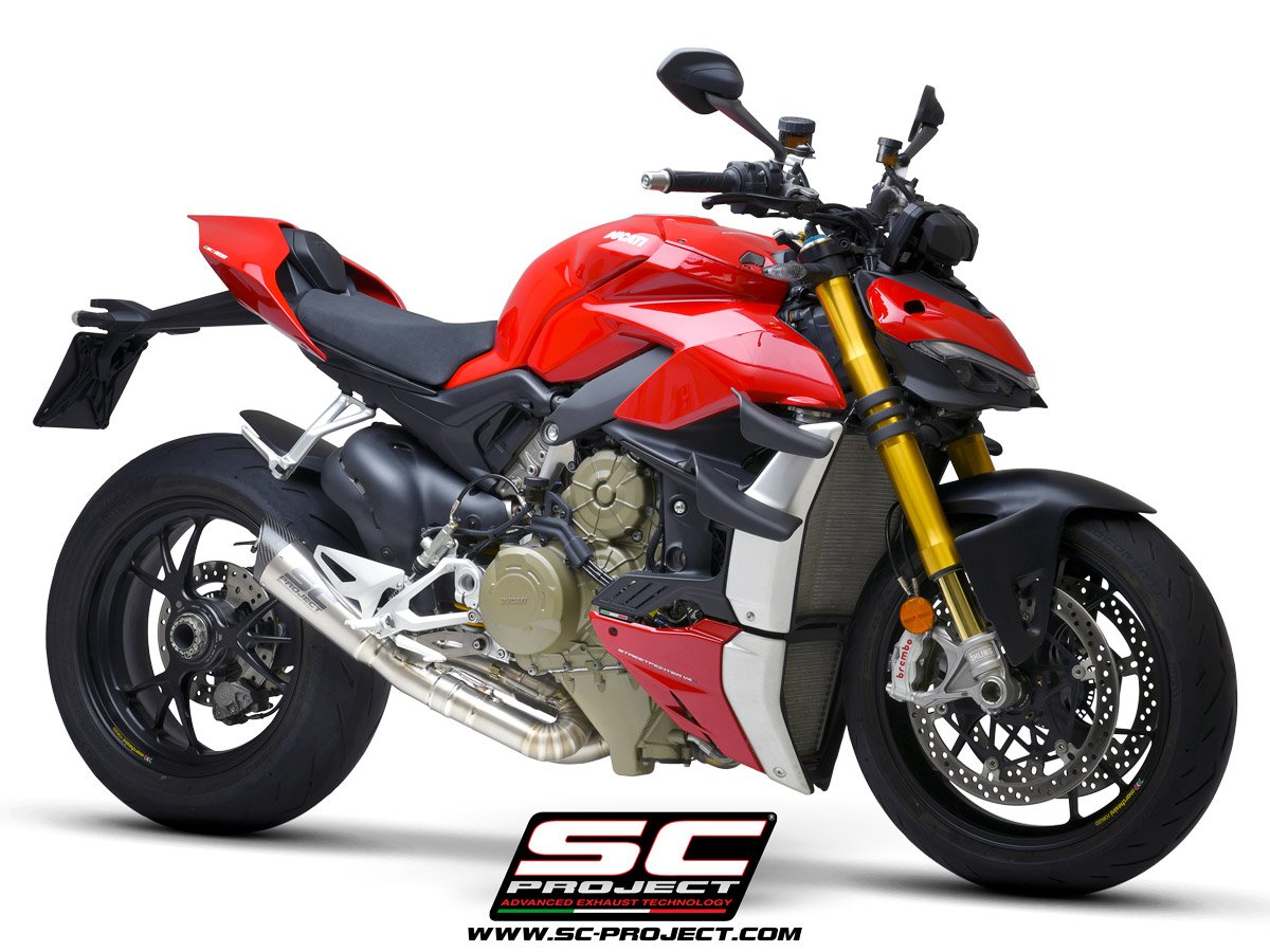 SC Project S1 Exhaust Titanium for Ducati Streetfighter V4 (2020) , with Carbon fiber end cap and de-cat link - Image 3