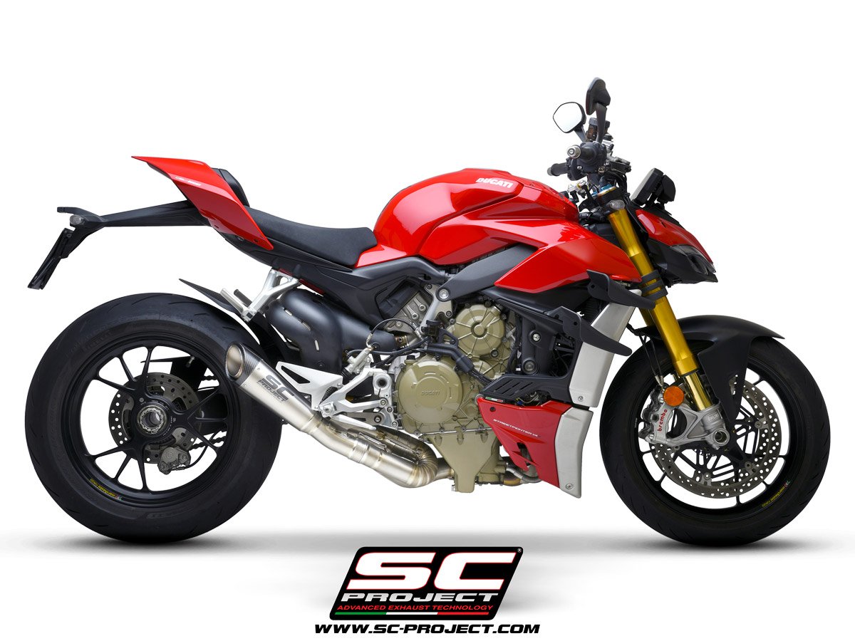 SC Project S1 Exhaust Titanium for Ducati Streetfighter V4 (2020) , with Carbon fiber end cap and de-cat link - Image 2