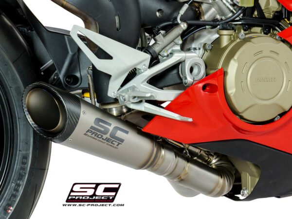 SC Project Exhaust for Ducati Panigale V4-V4S (2019-2020) S1 Exhaust, Titanium, with Carbon fiber end cap, with de-cat link