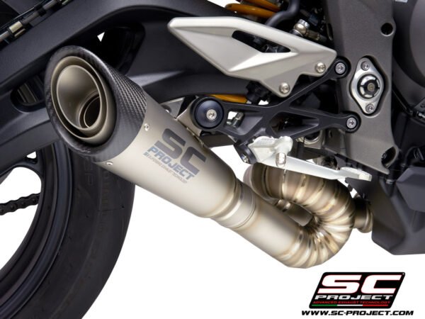 SC Project Performance Exhaust for Triumph Street Triple 765 (2020-2021) S1 Muffler, Titanium, with s-shaped connection with welded sector curves