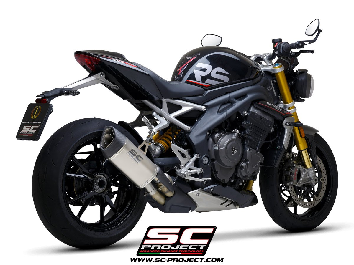 SC Project Performance Exhaust for Triumph Speed Triple 1200 RS (2021-2025) SC1-R GT Muffler, Titanium, with Carbon fiber end cap - Image 3