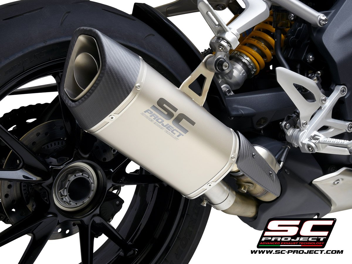 SC Project Performance Exhaust for Triumph Speed Triple 1200 RS (2021-2025) SC1-R GT Muffler, Titanium, with Carbon fiber end cap