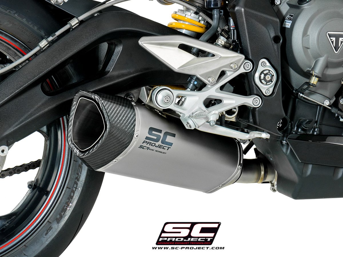 SC Project Performance Exhaust for Triumph Street Triple 765 (2017-2019) SC1-R Muffler, Titanium, with Carbon fiber end cap
