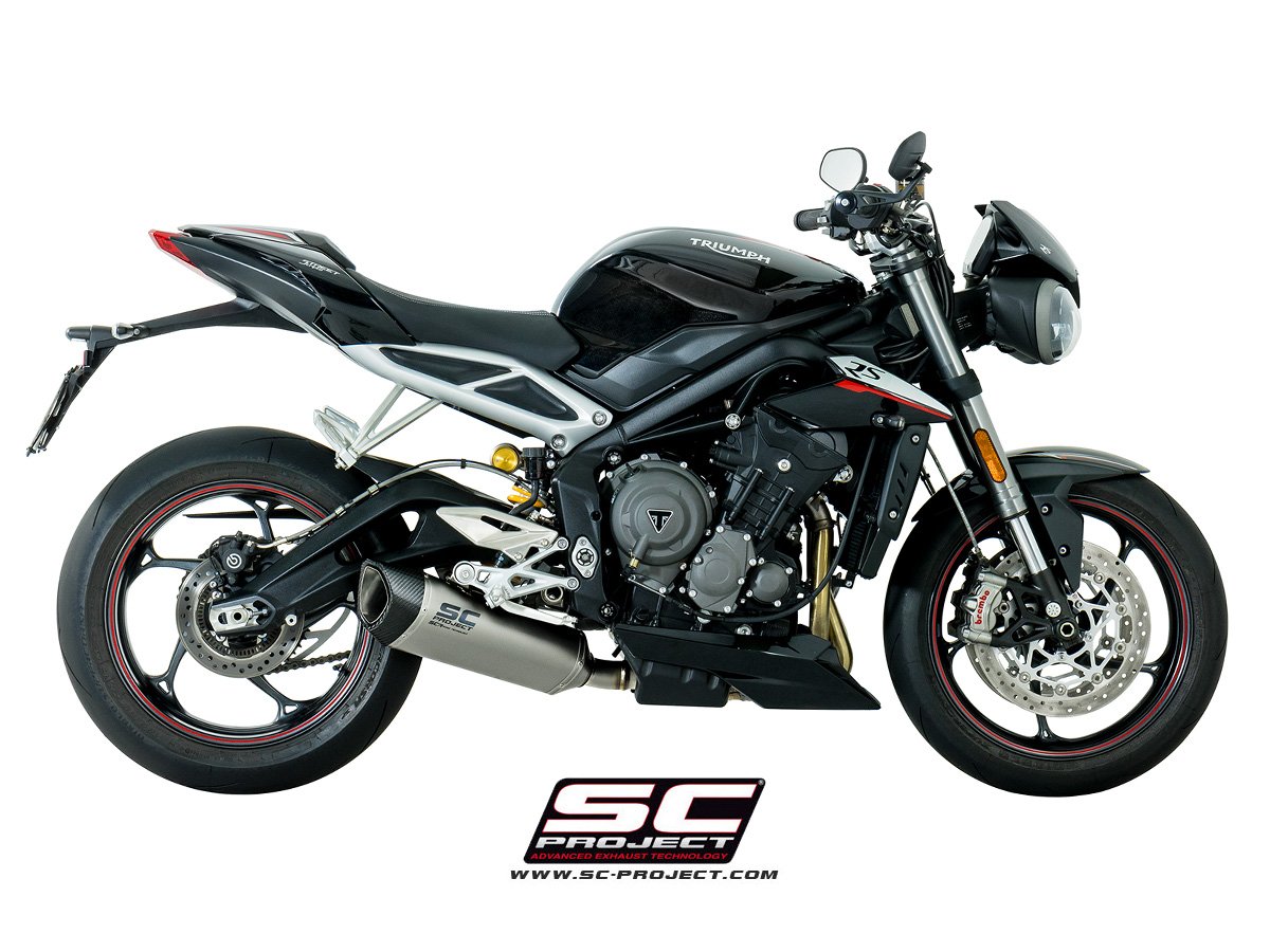 SC Project Performance Exhaust for Triumph Street Triple 765 (2017-2019) SC1-R Muffler, Titanium, with Carbon fiber end cap - Image 2