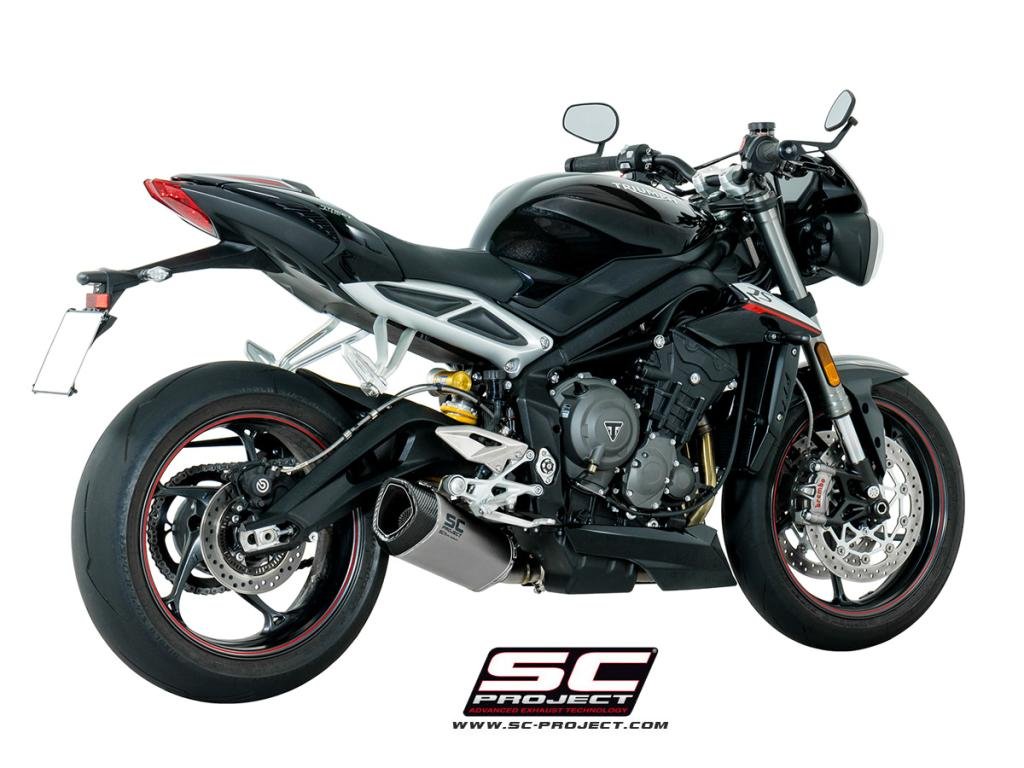SC Project Performance Exhaust for Triumph Street Triple 765 (2017-2019) SC1-R Muffler, Titanium, with Carbon fiber end cap - Image 3