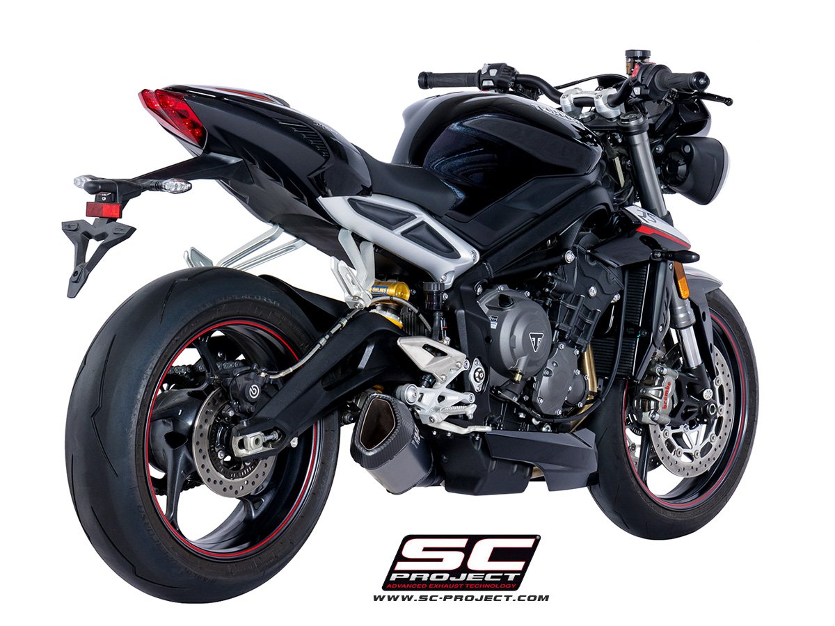 SC Project Performance Exhaust for Triumph Street Triple 765 (2017-2019) SC1-R Muffler, Titanium, matt black painted, with Carbon fiber end cap - Image 3