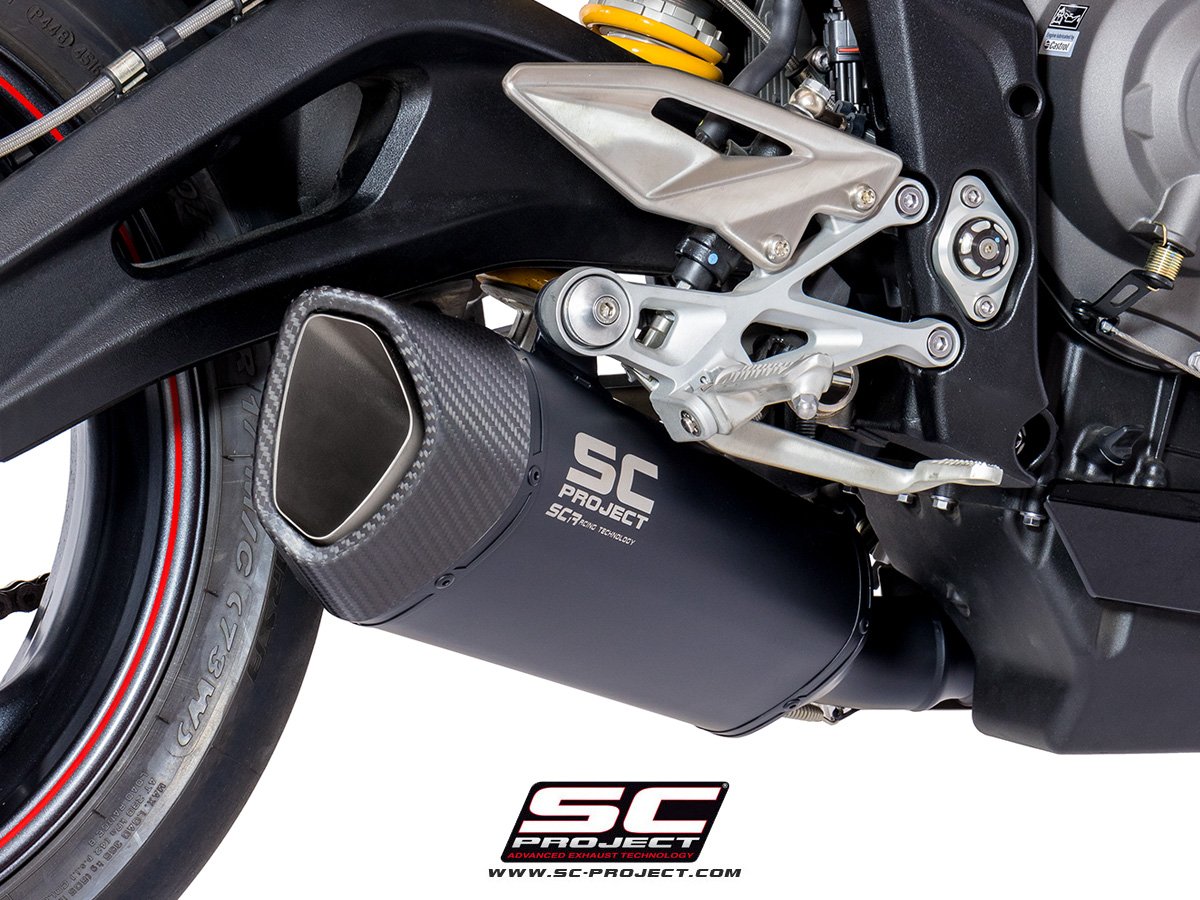 SC Project Performance Exhaust for Triumph Street Triple 765 (2017-2019) SC1-R Muffler, Titanium, matt black painted, with Carbon fiber end cap
