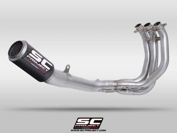 SC Project Full Exhaust System for Triumph Street Triple 765 (2023-2024) 3-1 Stainless steel full exhaust system, with CR-T carbon exhaust with stoneguard grid