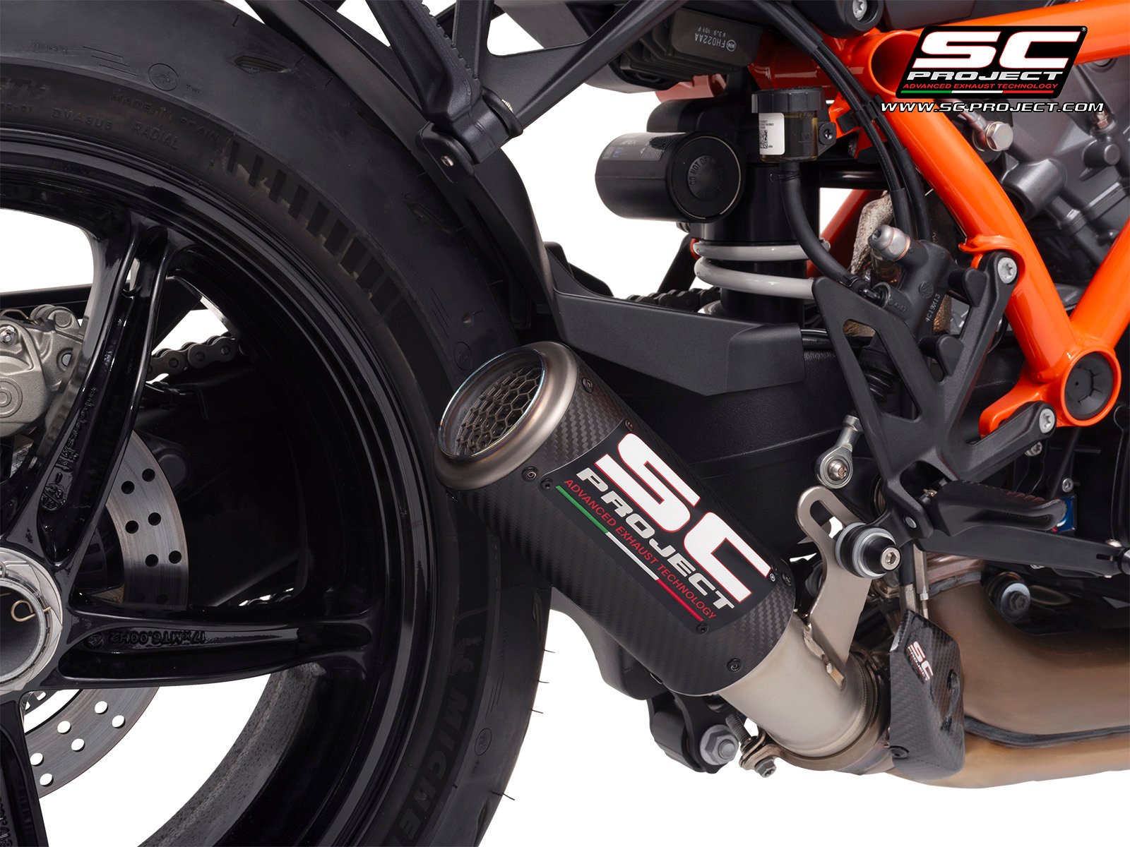 SC Project Performance Exhaust for KTM 1390 Super Duke R (2024 Onwards) CR-T Carbon Exhaust with Stoneguard Grid