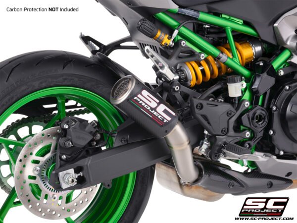 SC Project Performance Exhaust for Kawasaki Z900 BS6 (2020-2021) CR-T Muffler, Carbon fiber, with Titanium mesh on exit pipe, Carbon Protection INCLUDED