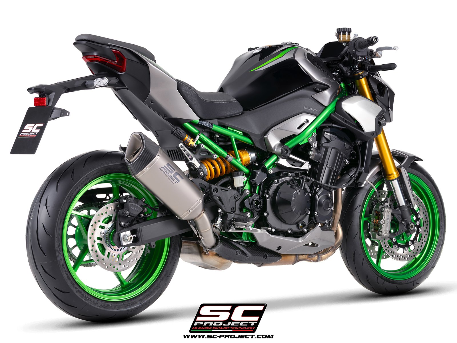 SC Project Performance Exhaust for Kawasaki Z900 (2025 Onwards) SC1-R Muffler, Titanium, with Carbon fiber end cap (Carbon Protection INCLUDED) - Image 3