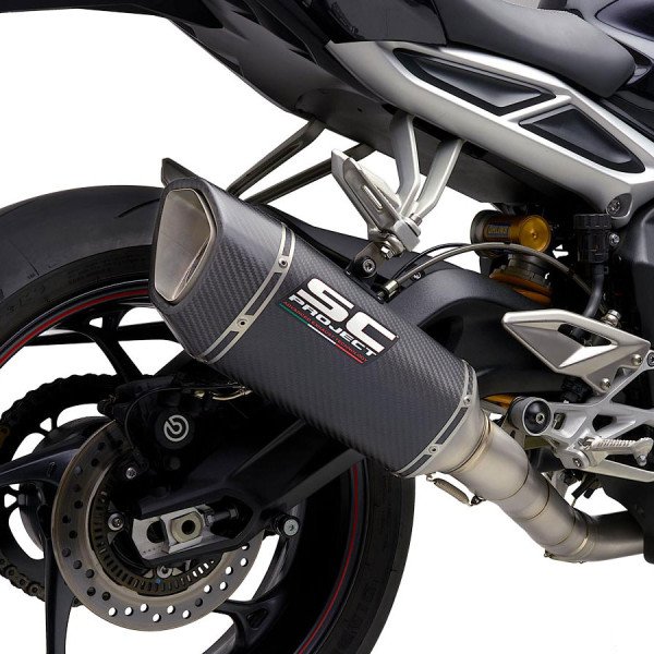 SC Project Full Exhaust System for Triumph Street Triple 765 (2017-2019) Full Exhaust System 3-1, Titanium, with Carbon SC1-R Muffler, high position