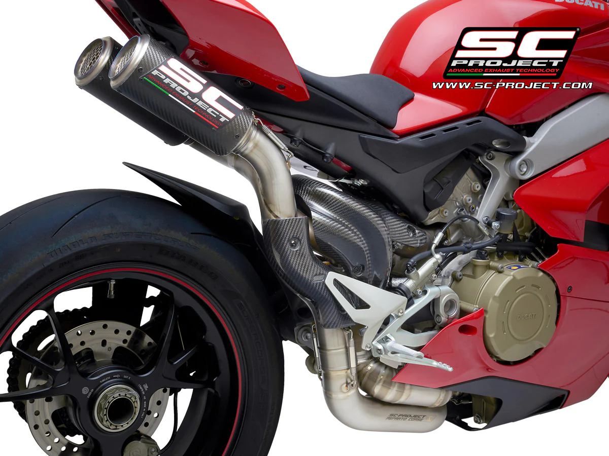 SC Project Performance Exhaust for Ducati Panigale V4-V4S (2019-2020) Semi-complete 2-1-2 titanium system, with double CR-T M2 mufflers carbon fiber - Image 2