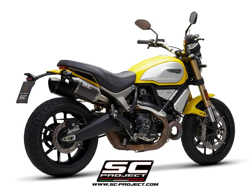 SC Project Performance Exhaust for Ducati Scrambler 1100 (2018-2019) Pair of MTR Mufflers, Carbon fiber, with machined from solid CNC end cap - Image 3