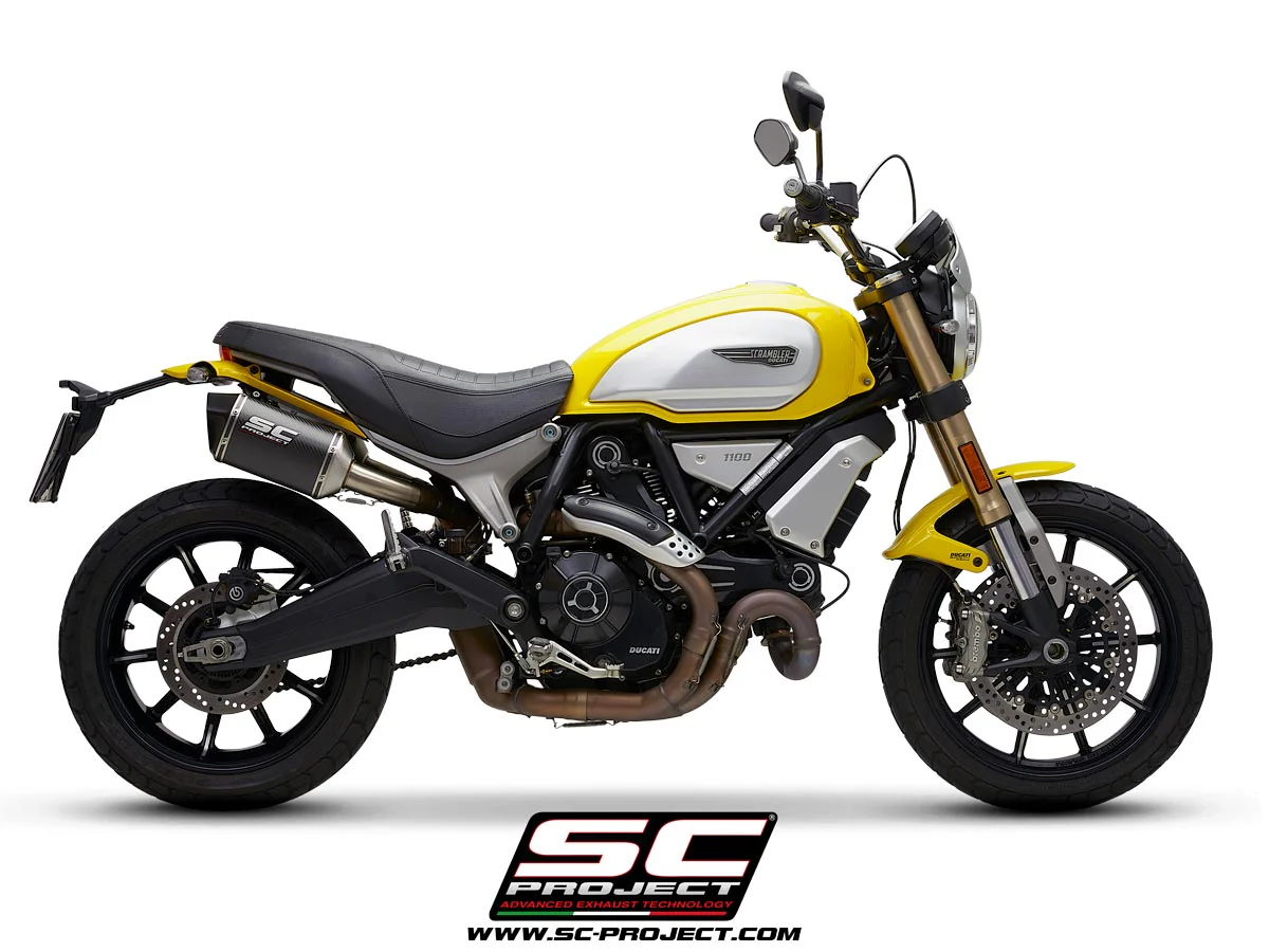 SC Project Performance Exhaust for Ducati Scrambler 1100 (2018-2019) Pair of MTR Mufflers, Carbon fiber, with machined from solid CNC end cap - Image 2