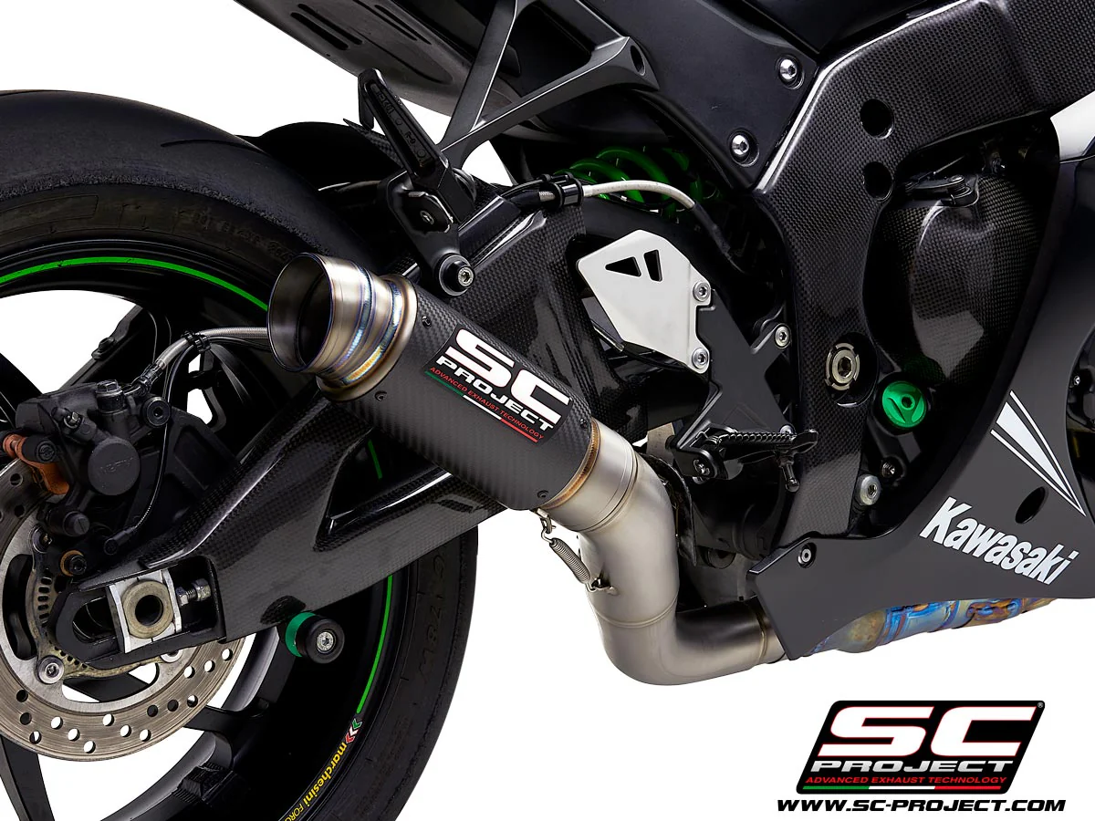 SC Project Exhaust for Kawasaki ZX-10R/ RR (2016-2020) GP70-R Muffler, carbon fiber, with titanium end cap, with de-cat link pipe