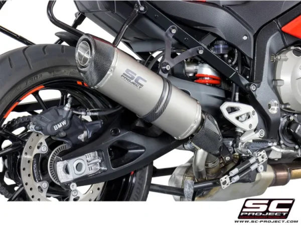 SC Project Performance Exhaust for S 1000XR (2017-2019) Exhaust Oval Muffler, high position, Titanium, with Carbon fiber end cap