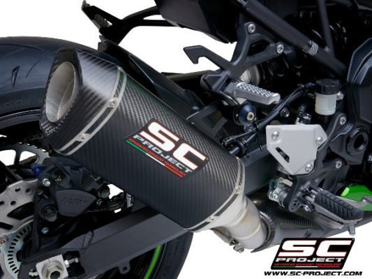 SC Project Performance Exhaust for Kawasaki Z900 BS4 (2020) SC1-M Muffler, Carbon fiber, with Carbon fiber end cap (Carbon Protection INCLUDED)
