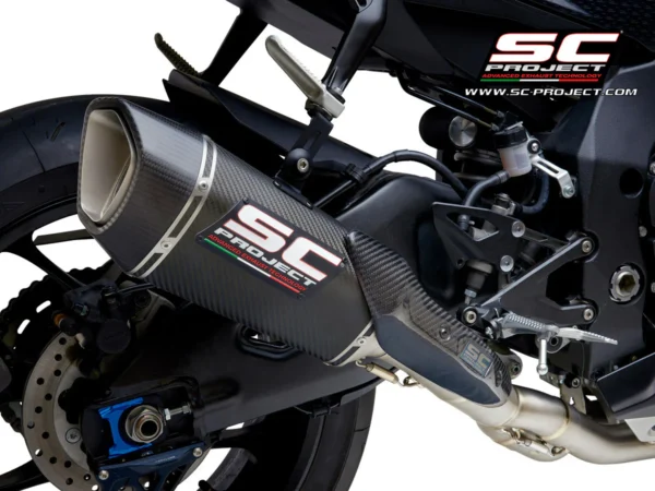 SC Project Electronic Catalytic Remover for Yamaha R1 (2015-2021) SC1-R Muffler, titanium, with carbon fiber end cap, with de-cat link pipe (muffler length 350mm)