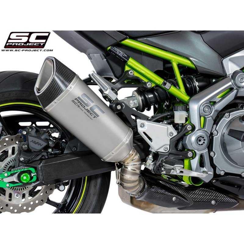 SC Project Performance Exhaust for Kawasaki Z 900 (2017 - 2019) SC1-R Muffler, Titanium, with Carbon fiber end cap (Carbon Protection INCLUDED) - Image 2
